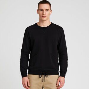 Helmut Lang Black Cotton Moto Sleeve Sweatshirt with Drawstring Hem Size L